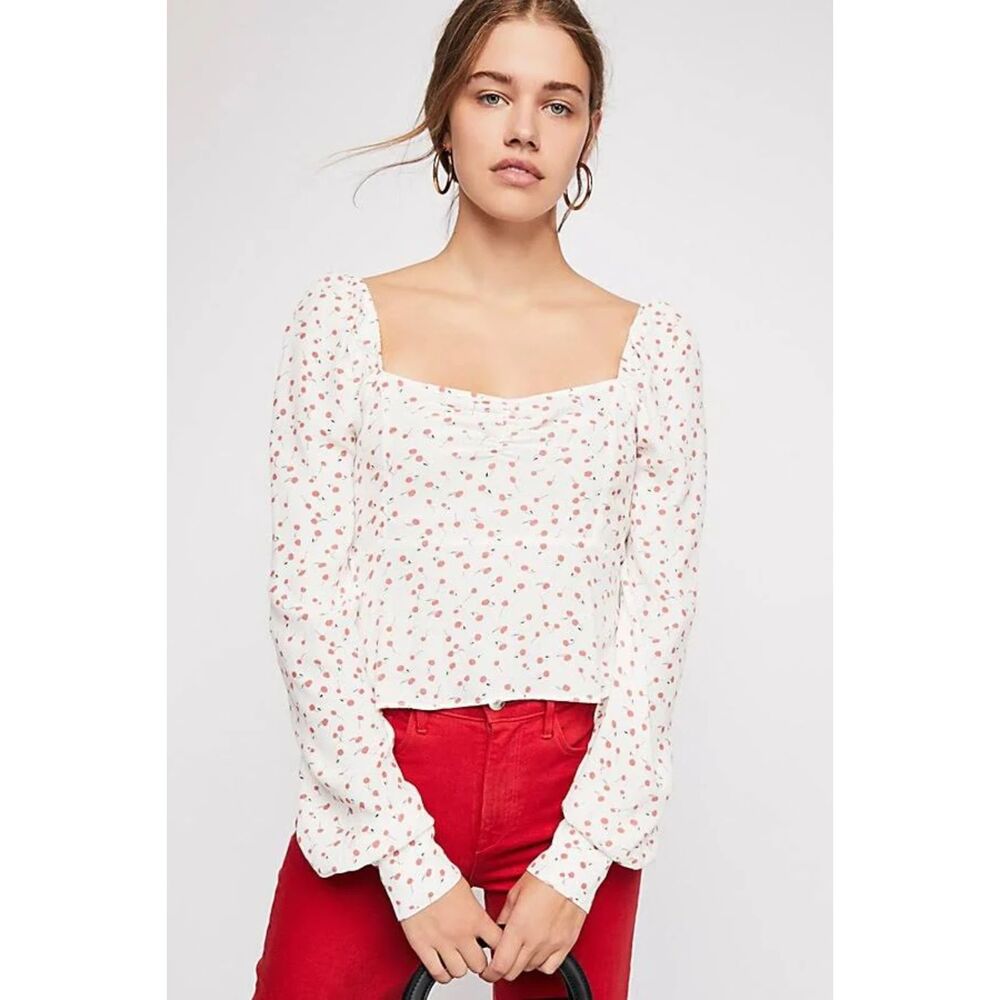 FREE PEOPLE Julia Sweetheart Cherry Top White Small‎